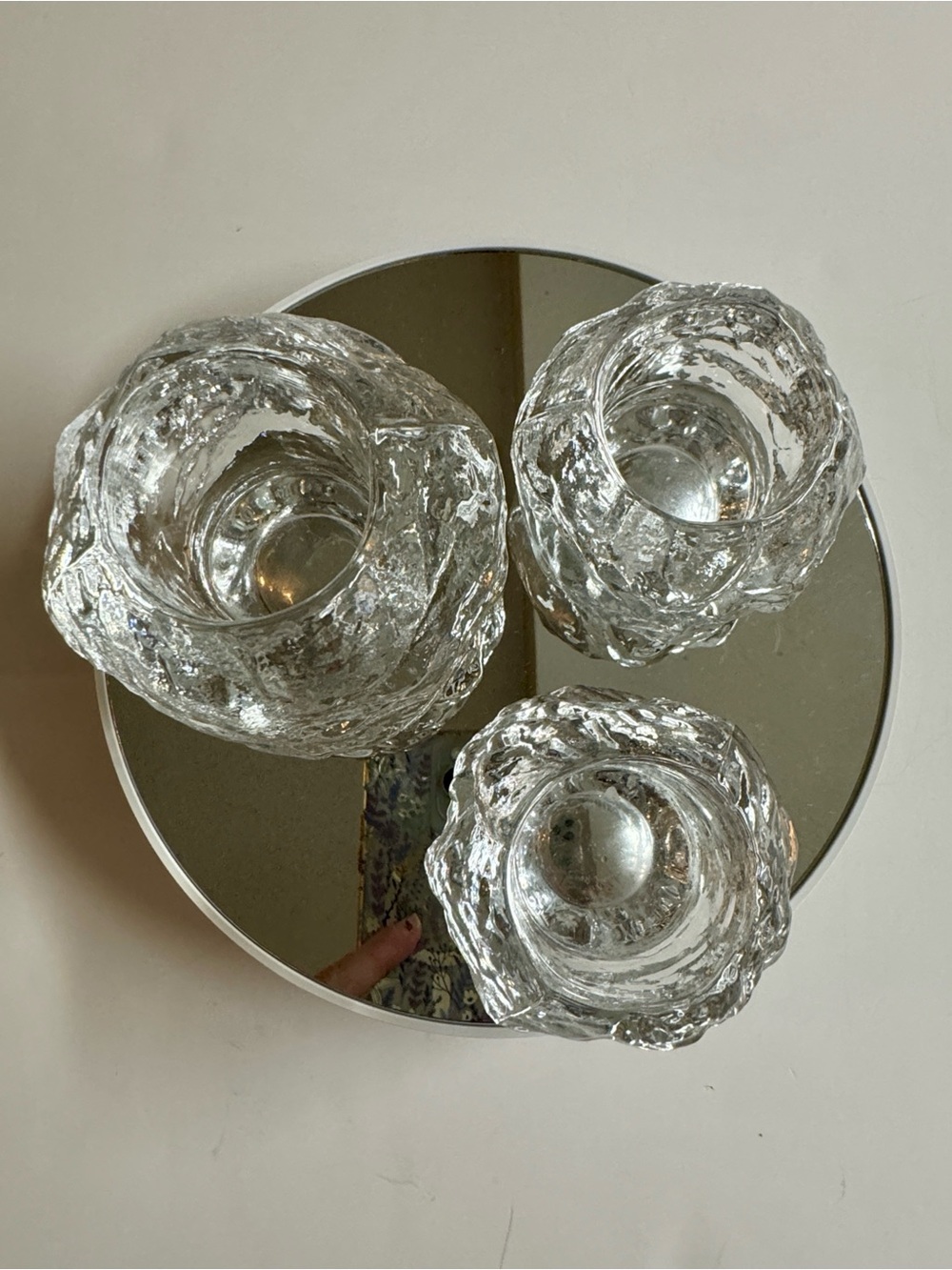 Vintage 70s Kosta Boda Crystal Votive Snowball Candle Holders.Set of 3.
